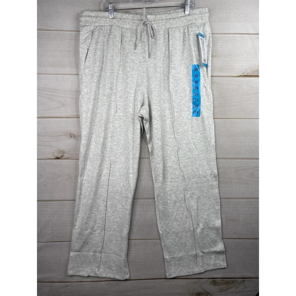 Danskin Womens 2X Scuba Pants Oatmeal Heather Wide Leg Stretch Pull On Soft NWT